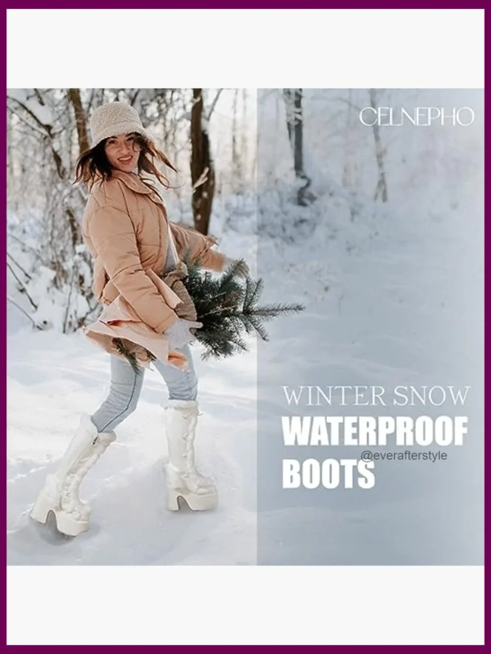 Knee High Boots Side Zipper Faux Fur Platform Chunky Heel Punk Goth Winter Snow